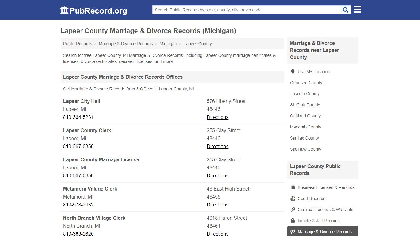 Lapeer County Marriage & Divorce Records (Michigan)