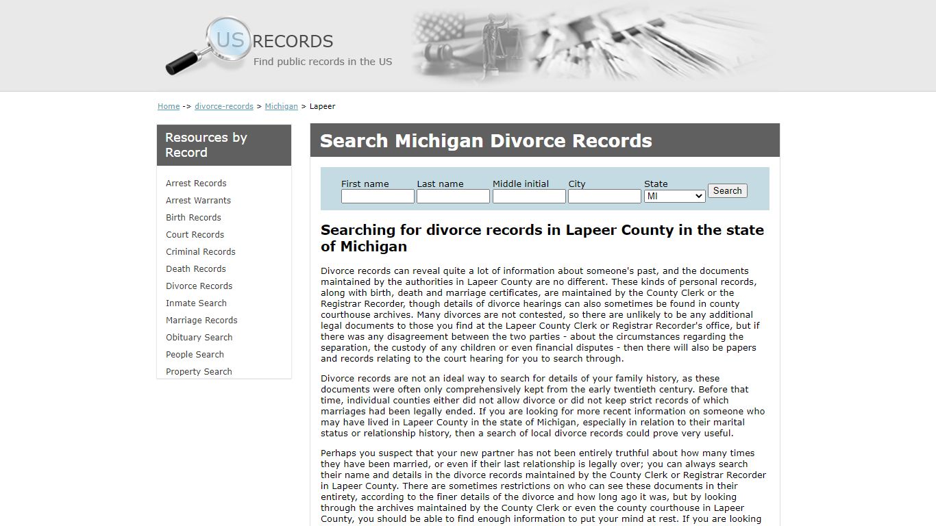 Search Divorce Records Lapeer Michigan | US Records