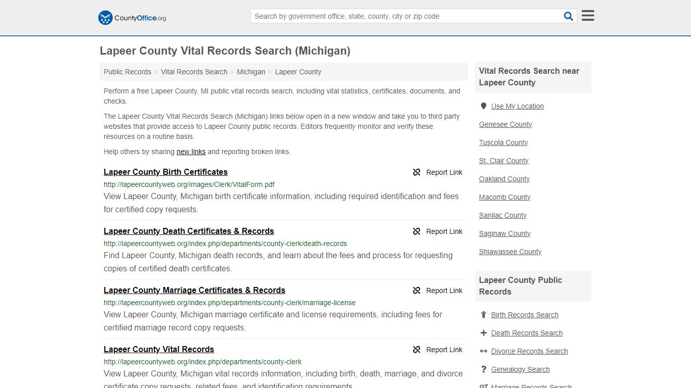 Lapeer County Vital Records Search (Michigan) - County Office